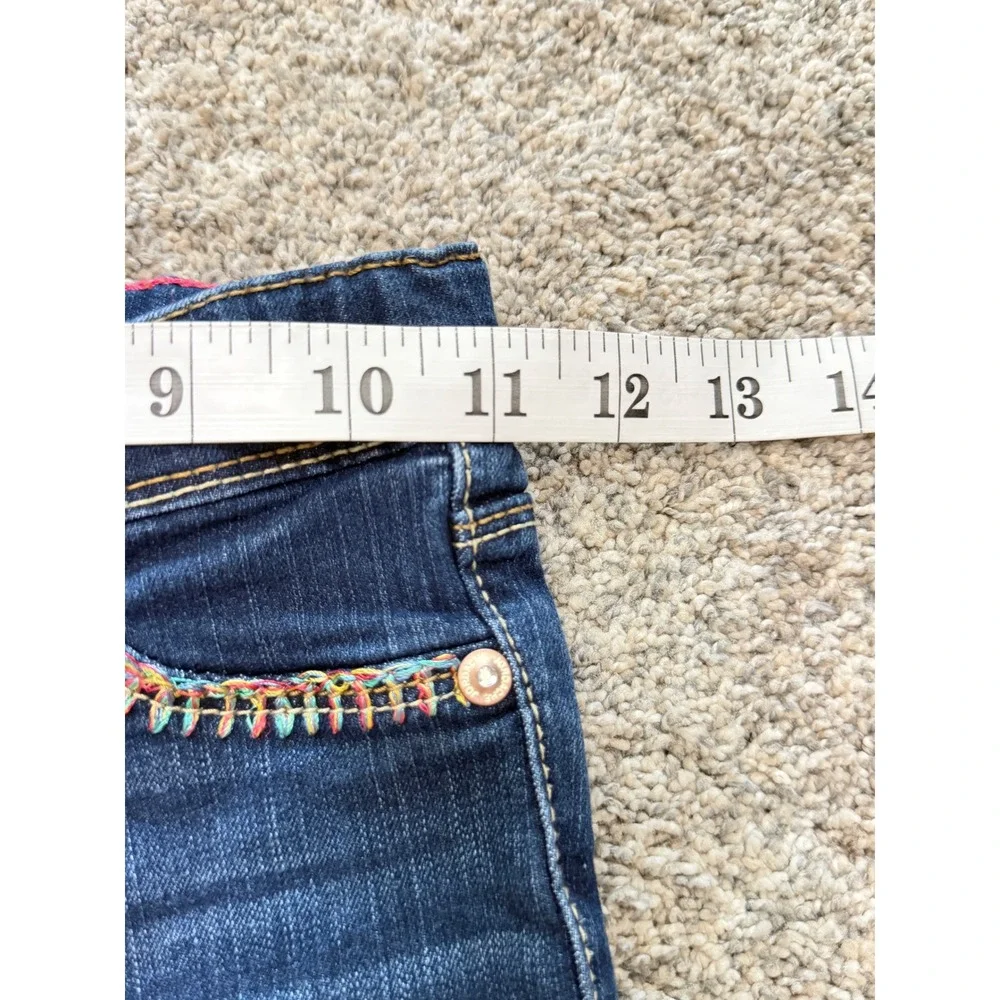 Jordache Girls Dark Wash Festive Rainbow Lace Up Frayed Hem Skinny Jeans Size 7